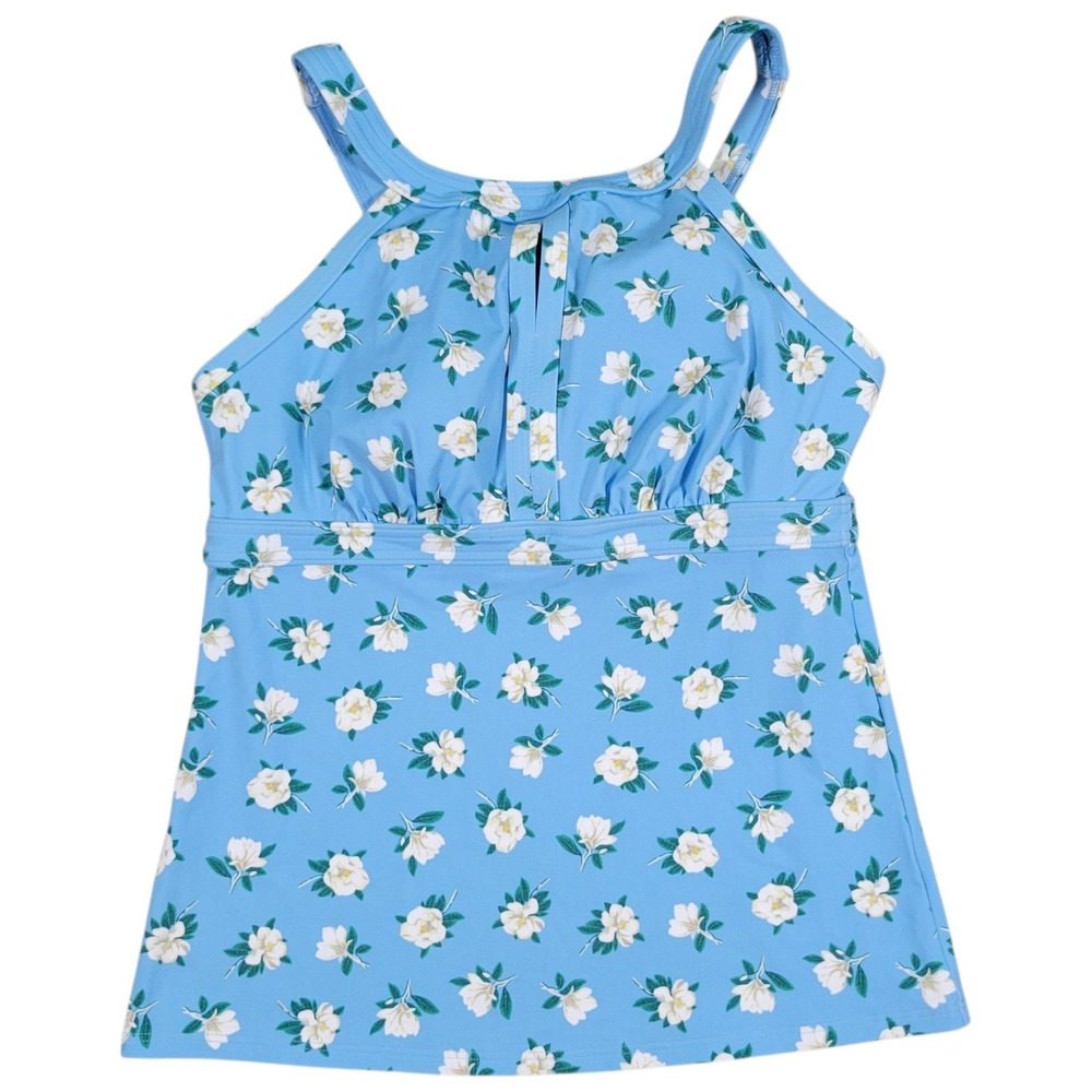 Lands End Draper James Tankini Top Womens 4 DD Blue Floral High Neck Preppy Swim